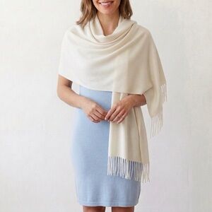 Off White Cream Pashmina Scarf Wrap Shawl Gauze Lightweight Tassel Fringe Solid